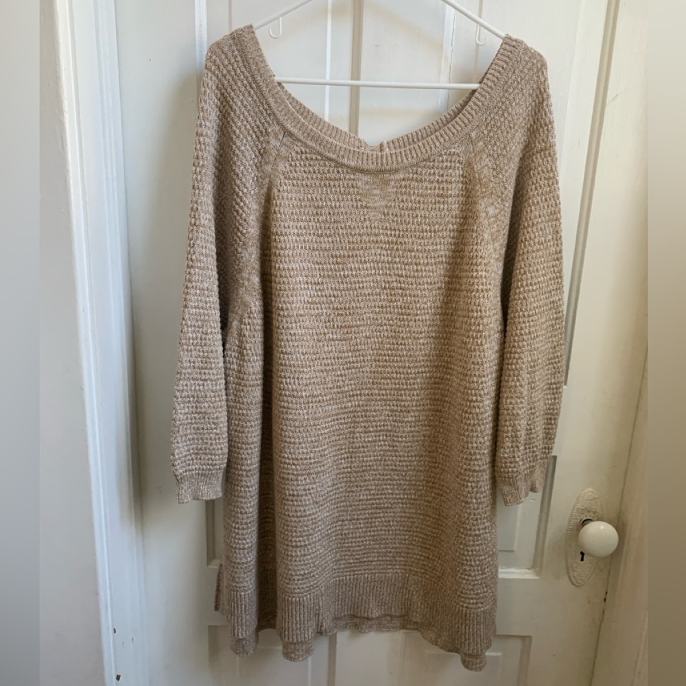 Lane Bryant Long Knit Sweater Cream Tan Size 22/24 Neutral Minimalist Fall